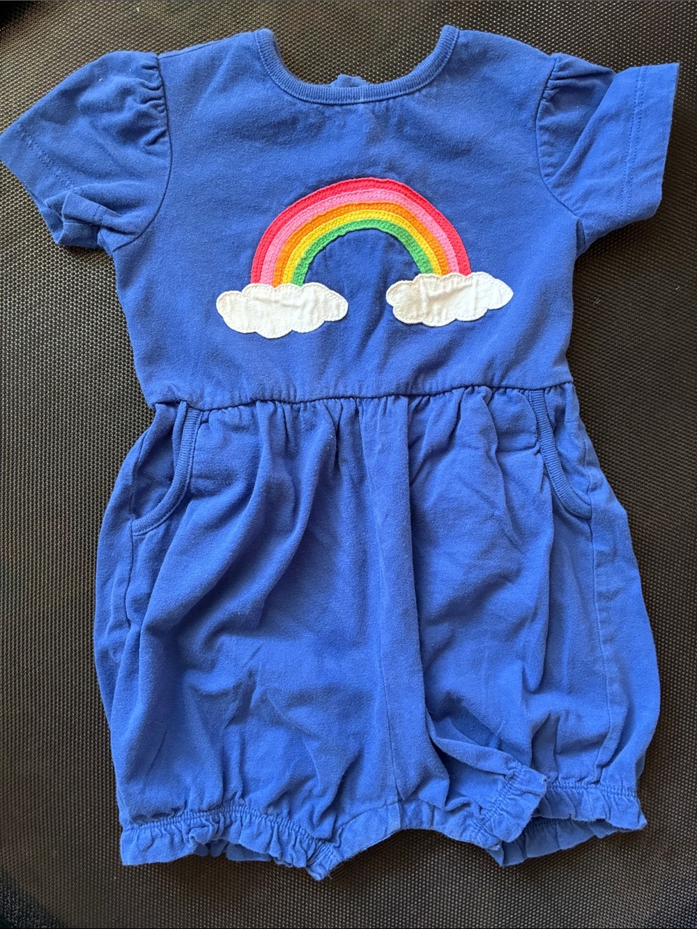 Hannah Andersson Blue Baby Romper with Rainbow Patch